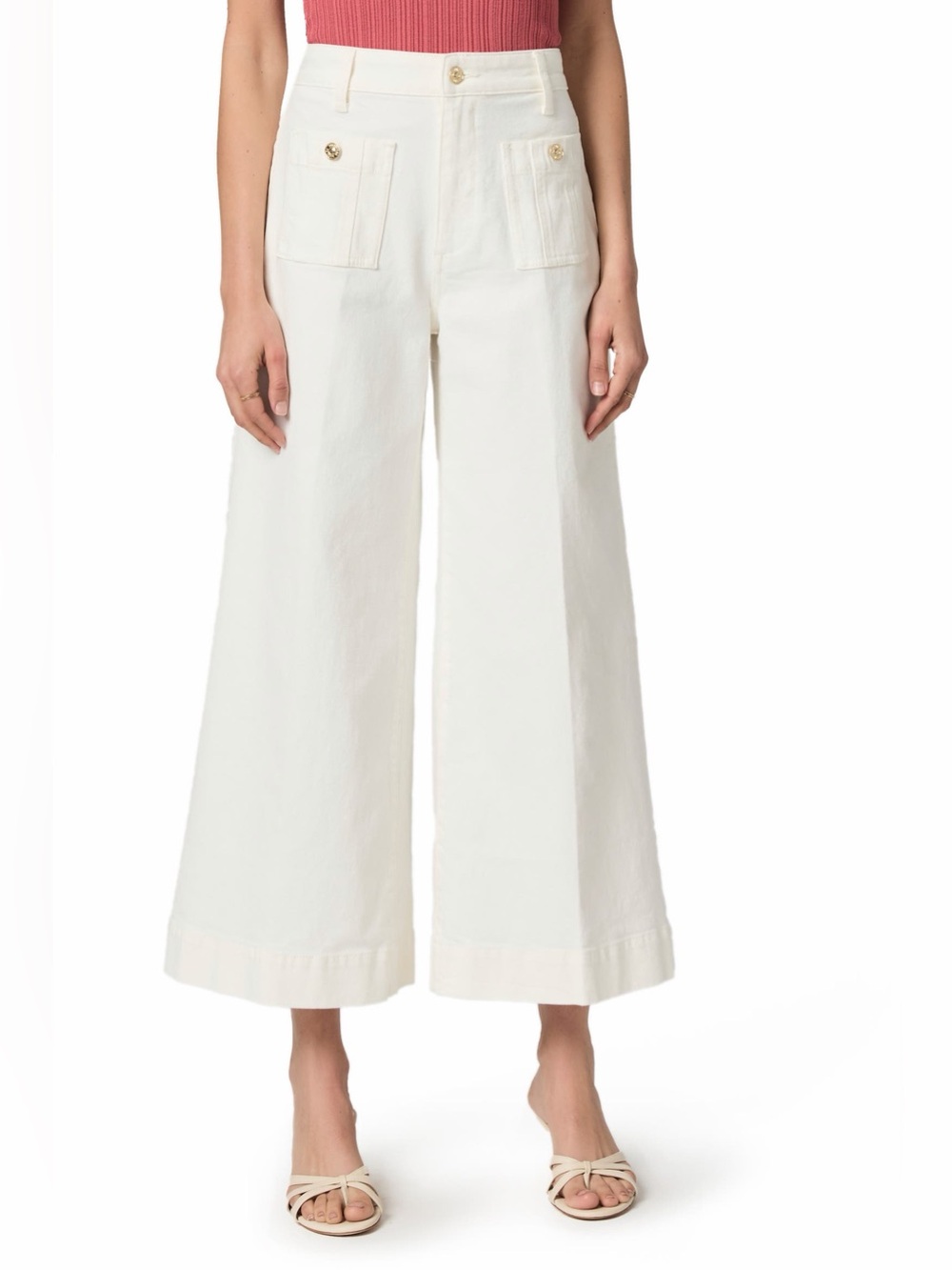 PAIGE Off-White High-Rise Wide Leg Cropped Pants